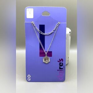 🔥❤️🔥 “L” NEW Silver Initial Hexagon Pendant Chain Necklace Set Monogram NWT